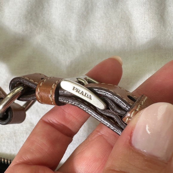 Vintage Prada Navy nylon shoulder bag with tan leather buckle strap - Picture 12 of 15